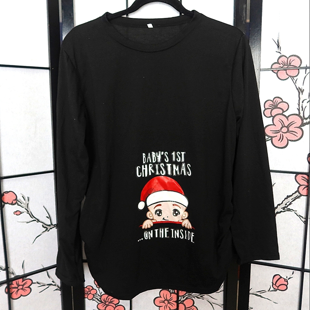 "Baby's First Christmas" Black Maternity Long Sleeve Shirt Size XL